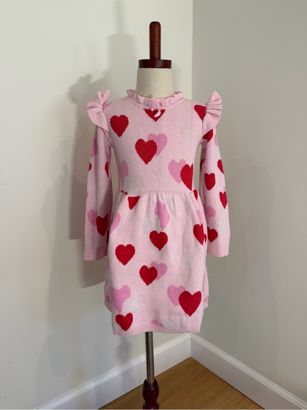 Janie and Jack Pink Knit Dress with Red and Light Pink Hearts
